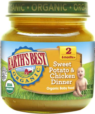 Earth's Best Organic Stage 2 Baby Food, Sweet Potato and Chicken Dinner, 4 oz. Jar