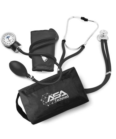 ASA TECHMED Dual Head Sprague Stethoscope and Sphygmomanometer Manual Blood Pressure Cuff Set with Case, Gift for Medical Students, Doctors, Nurses, EMT and Paramedics, Black