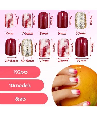 192 Pieces Short Square Press on Nails - Colorful Glossy False Nails for Nail Art - DIY Nail Salon Supplies - Chic Pattern - Buy Online on GoSupps.com