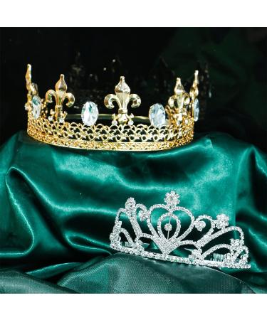 Crystal Tiara Crowns Set - Men and Women Royal King & Princess Crowns for Birthday, Wedding Party - Gold & Silver with Combs - Bridal Hair Accessories - Buy Online on GoSupps.com