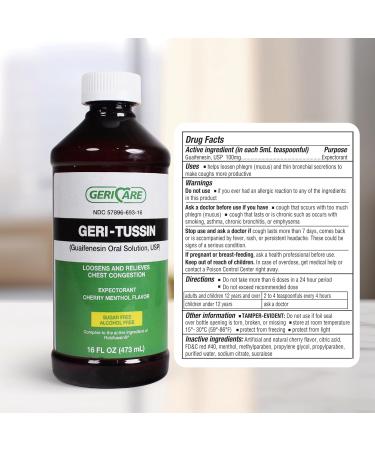 Geri-Tussin Liquid 16 Oz Guaifenesin 100 mg & Sore Throat Relief Lozenges 18 Count Bundle Chest Congestion Expectorant with Benzocaine 15 mg Menthol 3.6 mg Fast Soothing Throat Relief Cold & Flu - Buy Online on GoSupps.com