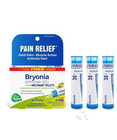 Boiron Bryonia Pain Relief Meltaway Pellets 30C 3 Tubes 80 Pellets Each