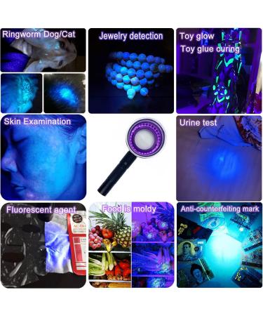 HUHKOUAE Wood's Lamp UV Black light Detector Portable With magnifying glass and Focus light halo for Analyzing Skin Vitiligo Detect Dog/cat Ringworm Detect pet Urine Detect Foodis moldy Detect - Buy Online on GoSupps.com