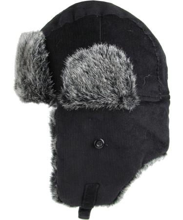 Wool Blend Aviator Trapper Hat Trooper Ushanka Bomber, Black Corduroy | One Size, Warm Winter Cold Protection - Buy Online on GoSupps.com
