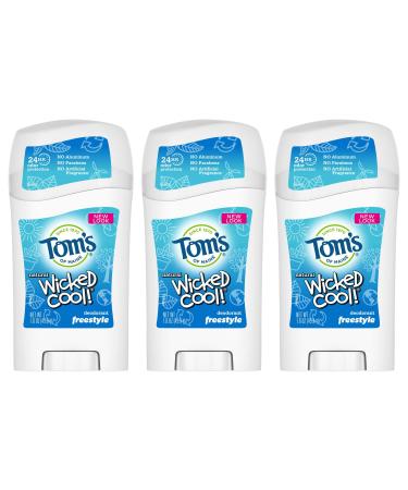 Tom's of Maine Aluminum-Free Wicked Cool Natural Deodorant for Kids, Freestyle, 1.6 oz. 3-Pack (Packaging May Vary) Freestyle 1.6 Ounce 3-Pack