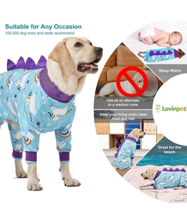 LovinPet Large Dog Pajamas - Anti Licking Recovery Clothes, Lightweight Onesie, Starlight Rainbow/Wild Horse Prints, UV Protection - Large Blue - Buy Online on GoSupps.com