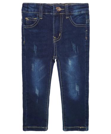 KIDSCOOL SPACE Baby Little Boys Jeans Elastic Band Inside Straight Fit Ripped Denim Pants 6-7 Years Deepblue-2498