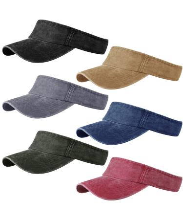 6 Pieces Sun Visor Hats Empty Top Baseball Cap Sports Visor Hat Running Tennis Visors for Men Women Adults