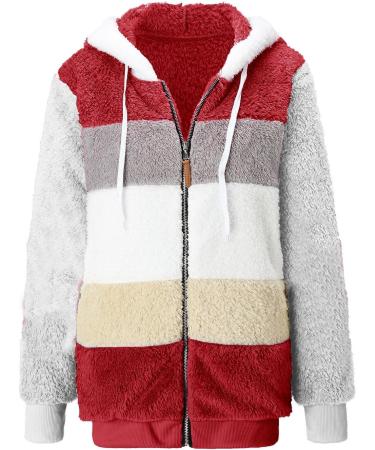 Shop Hanxiulin Women's Oversized Plush Hoodie Jacket - Winter Coat in Watermelon Red | Lightweight Outdoor Cardigan - Buy Online on GoSupps.com