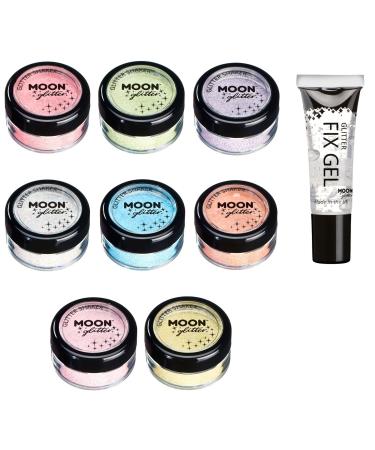 Pastel glitter shaker from Moon Glitter - 100% cosmetic glitter for face body nails hair and lips - 3G - set with 8 colors