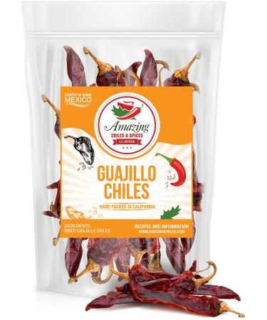 Guajillo Chiles Peppers Dried Whole 5 oz  Natural and Premium. Great For Mexican Recipes Like Mole, Tamales, Salsa, Meats. Mild to Medium Heat, Complex Fruity Flavor. Resealable Bag. 5 Ounce (Pack of 1)