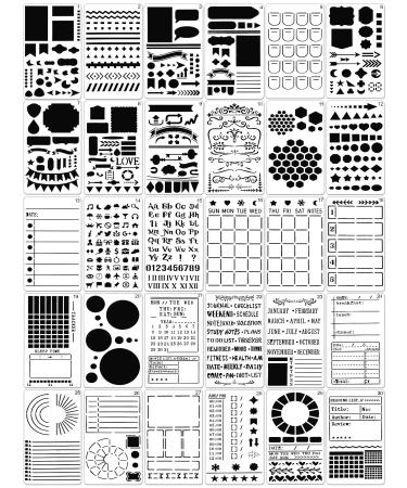 30 PCS Journal Stencils, Planner Stencils for Bullet Dot Journal Notebook  Diary Scrapbook Drawing Template Dot Journal Stencil 4x7 Inch