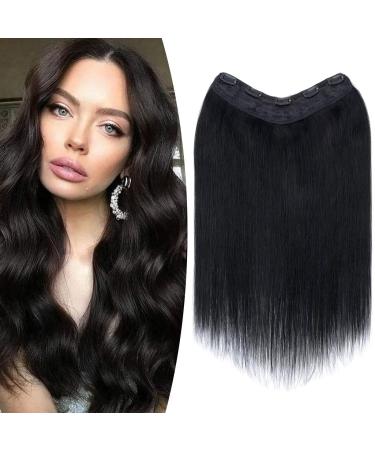 TESS One Piece Black Hair Extensions Clip in Real Hair Clip in Human Hair Extensions Clip in Hair Extension Real Human Hair 14 inch 1 Jet Black