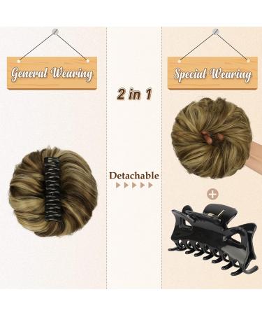 BARSDAR Claw Clip Messy Bun Hairpiece in Sandy Blonde with Caramel Brown Highlights - for Women, Curly Synthetic Hair Bun Extension for Ponytail Updo Chignon - Buy Online on GoSupps.com