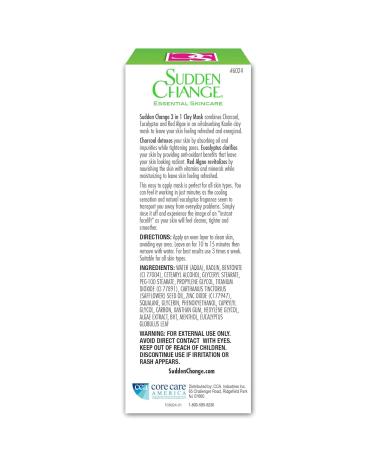 Sudden Change 3-In-1 Charcoal Clay Mask - Hydrating & Toning Face Mask for Sensitive & Dry Skin - 3 Oz - International Shipping Available - Buy Online on GoSupps.com