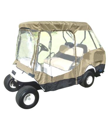 4 Person Golf Cart Driving Enclosure Cover (2 Front Passenger with 2 Person Rear Facing Bench Short Roof 58") 4-Sided Transparent Windows | Durable YKK Door Zipper | Play Rain Or Shine | Grey or Taupe