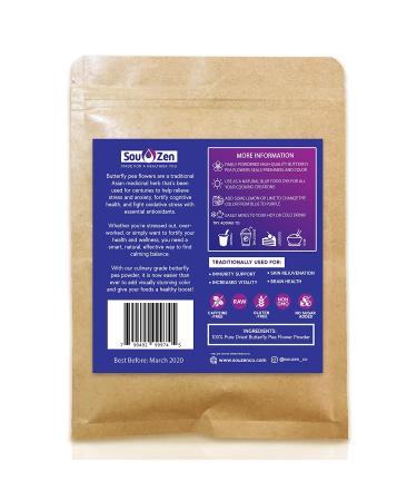 Sou Zen 100% Blue Butterfly Pea Powder 2.8oz (80g) - Culinary Grade Organic Superfood with Antioxidants for Beverages, Smoothies, and Baked Goods - Buy Online on GoSupps.com
