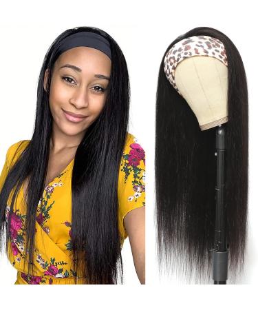 Human Hair Headband Wigs, Straight Headband Wigs for Black Women, Human Hair Glueless None Lace Front Headband Wigs Brazilian Virgin Human Straight Hair 150% Density Natural Color (18 Inch) 18 Inch ( Pack of 1 ) Natural Black