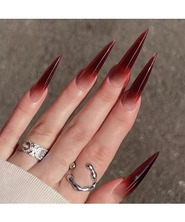 BABALAL Press on Nails Long Stiletto Fake Nails Red Gradient Glue on Nails Goth Acrylic Nails 24Pcs Y2k Almond Manicure Artificial False Nails for Women and Girls FNT09red