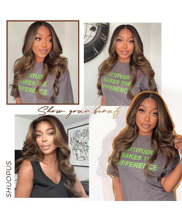 SHUOPUS Long Ombre Brown T Part Synthetic Lace Front Body Wave Wig 24inches - Buy Online on GoSupps.com