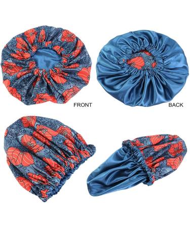 Qianmome Women Double-Layer Extra Large Print Satin Bonnet Sleep Cap - 2pcs African Ankara Pattern Bonnets (Peacock & Black) - Buy Online on GoSupps.com