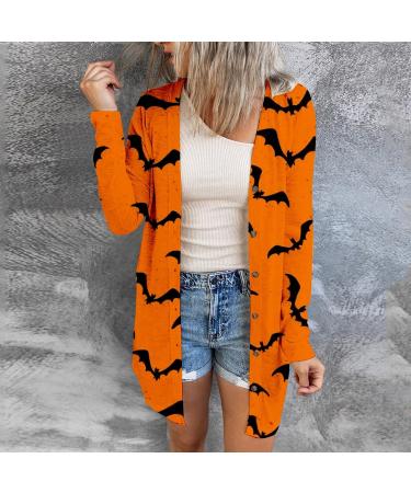 Women's Printed Button Fashionable Casual Long Sleeved Cardigan Halloween Costumes Thin Long Sweater Orange Large - Buy Online on GoSupps.com