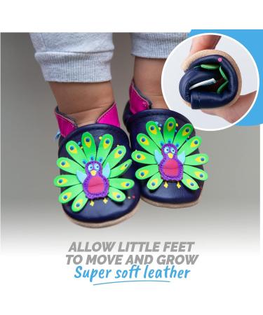 Soft Sole Baby Shoes for Boys and Girls | Leather Toddler Walking Shoes 0-6 Months | Peacock Design - Buy Online on GoSupps.com