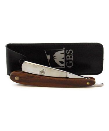 G.B.S Natural Wood Finish Scales 5/8in Straight Razor Shaving Razor with Dark Wooden Handle and Stainless Steel Perfect for Beard Shaping Razor Only - Dark Wood
