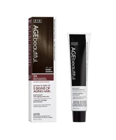 AGEbeautiful Permanent Liqui Creme Hair Color Dye | 100% Gray Coverage | Anti-Aging | Professional Salon Coloring Hair Color Dye 5A Medium Ash Brown
