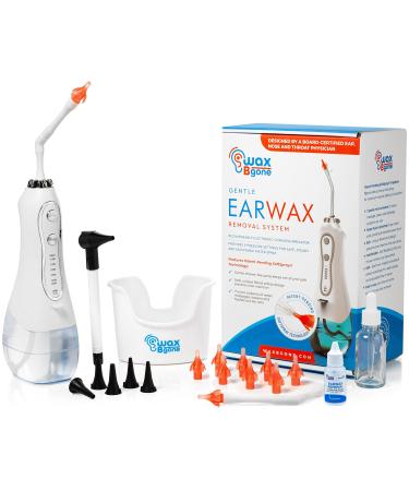WaxBgone Ear Wax Removal Kit - Complete Ear Cleaning Kit for Adults and Kids - Rechargeable Ear Cleaner with Otoscope, 5 Pressure Settings, 10 Disposable Tips, 2 Wands & Ear Basin - Buy Online on GoSupps.com