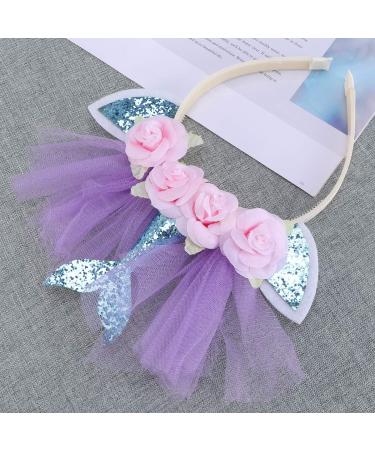 Lurrose Glitter Mermaid Headband Cute Cat Ear Hair Bands Mesh Hair Hoop Headdress Party Supplies Decorations for Baby Girls Kids (Blue) Picture 2 - Buy Online on GoSupps.com