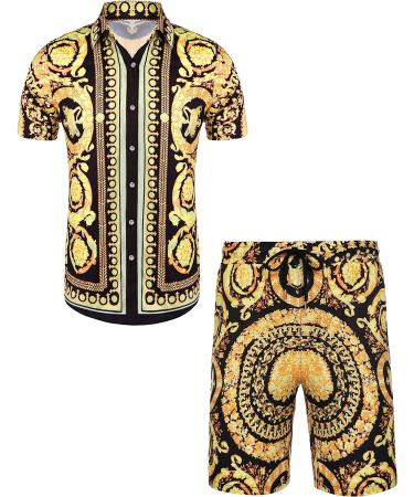 Daupanzees Men's Luxury Hawaiian Shirt Suit - Gold, X-Large - Buy Online on GoSupps.com