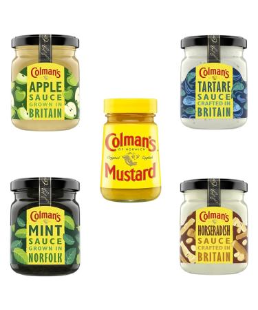 Colmans Sauce Jar Pick N Mix - Choose From 5 Flavours |English Mustard Mint Horseradish Relish Tartare Bramley Apple -Sauce - Pack of 2