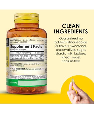 MASON NATURAL Vitamin D3 125 mcg (5000 IU) - Supports Overall Health Strengthens Bones and Muscles from Fish Liver Oil 50 Softgels (Pack of 3) D5000 50 Count (Pack of 3) - Buy Online on GoSupps.com