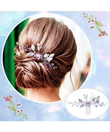 PAGOW 2PCS Purple Rhinestone Leaf Hair Comb Clips for Wedding Accessories - Women, Girls, Bride, Bridesmaid | Crystal Headpiece (4.73 x 2.76 inch) - Buy Online on GoSupps.com