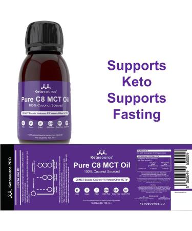 Pure C8 MCT Oil | Boost Ketones 4X | Supports Keto & Fasting | 99%+ Purity | Vegan & Gluten Free | 100ml - Buy Online on GoSupps.com