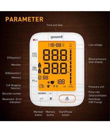 Yuwell 2022 Blood Pressure Machine: Automatic Digital BP Monitor for Home Use with Speaker, Large Cuff, Backlit Display, AC Adapter - 2 Users, 198 Recordings - Buy Online on GoSupps.com