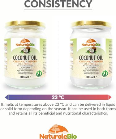 Organic Virgin Coconut Oil 500ml | Raw Cold Pressed from Sri Lanka | NaturaleBio Unrefined & Natural | Pack of 1 - Buy Online on GoSupps.com