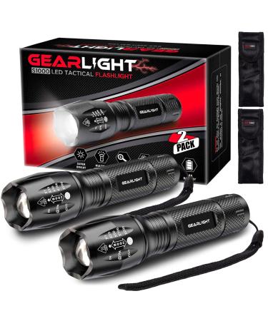 GearLight LED Flashlight 2pack Bright, Zoomable Tactical Flashlights with High Lumens and 5 Modes for Emergency and Outdoor Use, Camping Accessories -S1000 LED 2 Pack