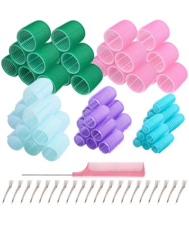 81 Pieces Self Grip Hair Rollers Set, Salon Hair Dressing Curlers, 60 Pcs Hairdressing Curlers Random Color, 20 Pcs Duckbill Clips and Comb, DIY Curly Hair Styling (55mm,44mm, 36mm, 28mm, 20mm) 55mm+44mm+36mm+28mm+20mm