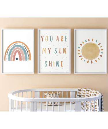 You are My Sunshine Set of 3 Decor in Rainbow Styles Undetired Printing Children's Room Wall Art Children's Symptoms Lyrics Boho-style art decor in the baby room play room poster sunshine (A4) A4 You are