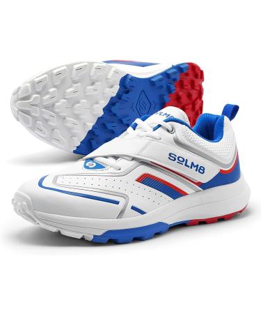 SOLM8 Men's Cricket Shoes - Rubber Spikes, All Round Performance Footwear (Blue/Red) - Size 11 - Buy Online on GoSupps.com