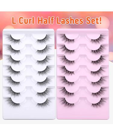 L Curl Half Strip Natural Look 3D Fluffy False Eyelashes - Pack of 7 Pairs | Reusable Wispy Cat Eye Lashes for Extensions-like Look - Buy Online on GoSupps.com