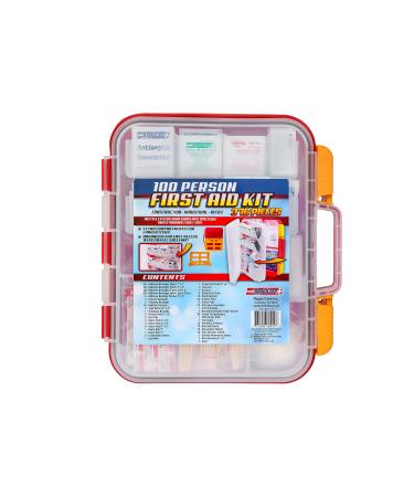 Rapid Care First Aid 804-15-12 100 Person 376 Piece Emergency First Aid Kit, Exceeds 2015 OSHA/ANSI Standards, Wall Mountable, Multi Compartment with Easy Access Tilt Trays,Clear/Red Meets OSHA / ANSI 2015