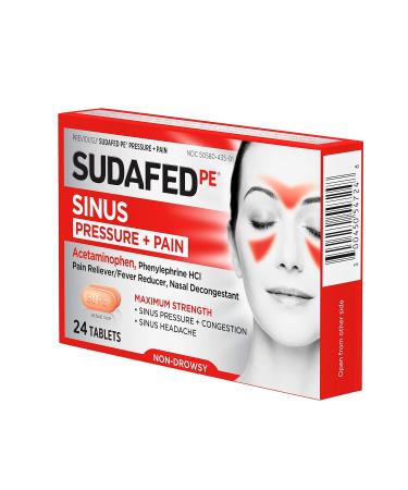 Sudafed PE Maximum Strength Non-Drowsy Sinus Pressure & Pain Relief - 24 ct Decongestant - Fast International Shipping - Buy Online on GoSupps.com