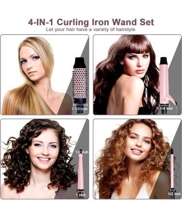 SIQUER 4 in 1 Curling Wand Set - Versatile Beach Waves Curler with Instant Heat 1/2 to 1 1/2 Inch Pink - Ideal for Women | International Shipping Available - Buy Online on GoSupps.com