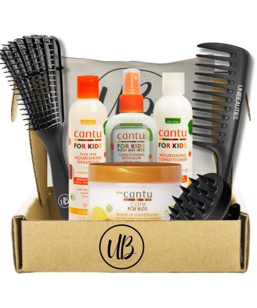 Kids Shampoo Curl Defining Brush & Detangler Comb Set Bundle 5 Items with Cantu Kids Shampoo and Conditioner & Cantu Leave-in Conditioner Curly Hair Products with Shea Butter & Coconut Oil