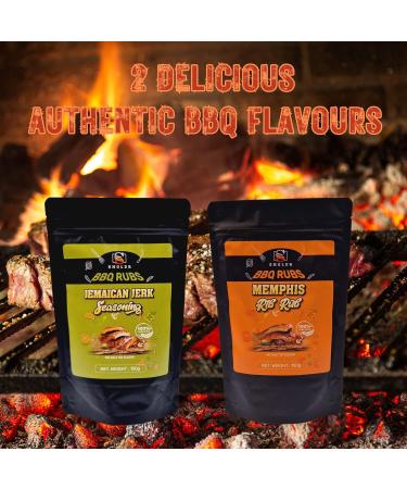Smoldr BBQ Jamaican Jerk & Memphis Rib Rub - 2 x 150g Resealable Pouch, American Smokey Barbecue Seasoning - Buy Online on GoSupps.com
