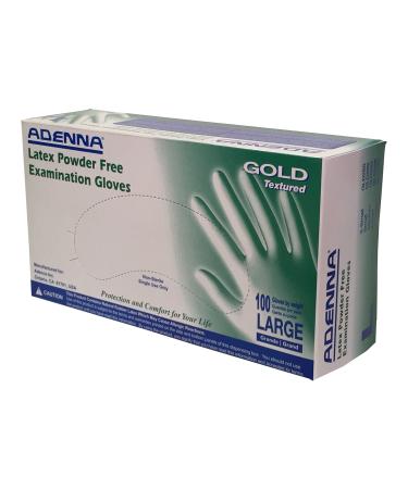 Adenna GLD266 Gold 6 mil Latex Powder Free Exam Gloves (White, Large) Box of 100 Large (Pack of 100)