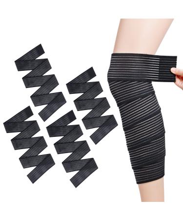 Rbenxia 4 Pieces of Black Elastic Calf Compression Bandage Adjustable Leg Compression Sleeve Knee Wraps Brace Support Bands for Stabilising Ligament Joint Pain Sport (180 cm)